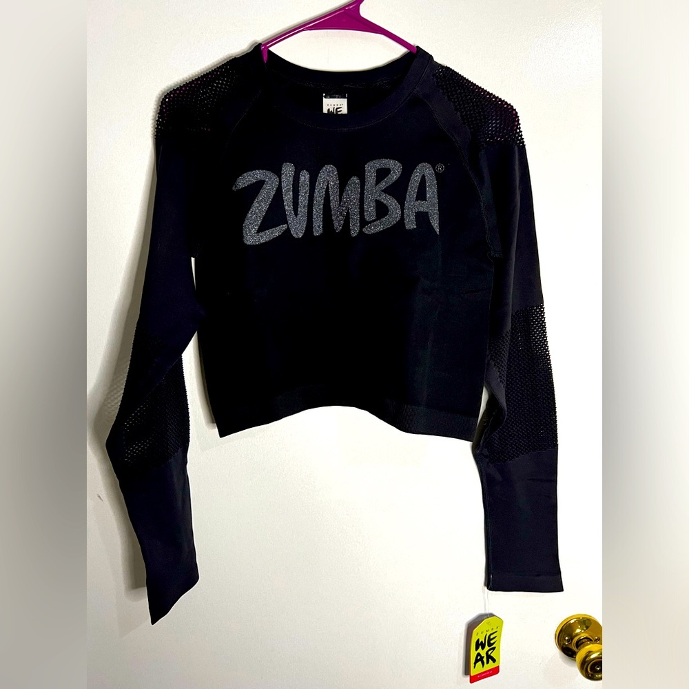 NWT ZUMBA Fitness Black Crop Top Long Sleeve sz-L